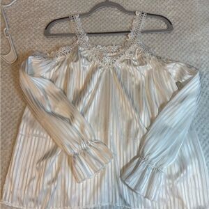 SHEIN White Striped Lace Blouse